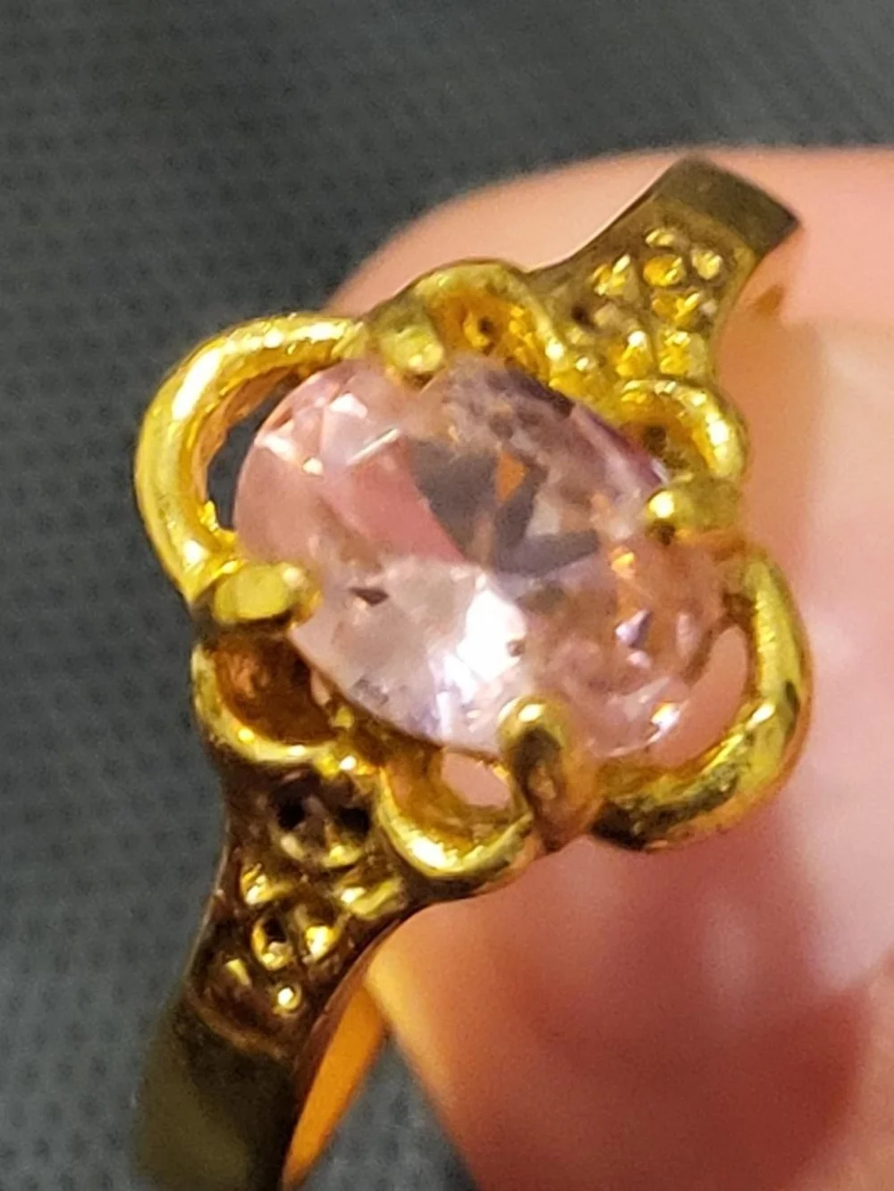 Gold-Tone Ring with Pink Heart Gemstone